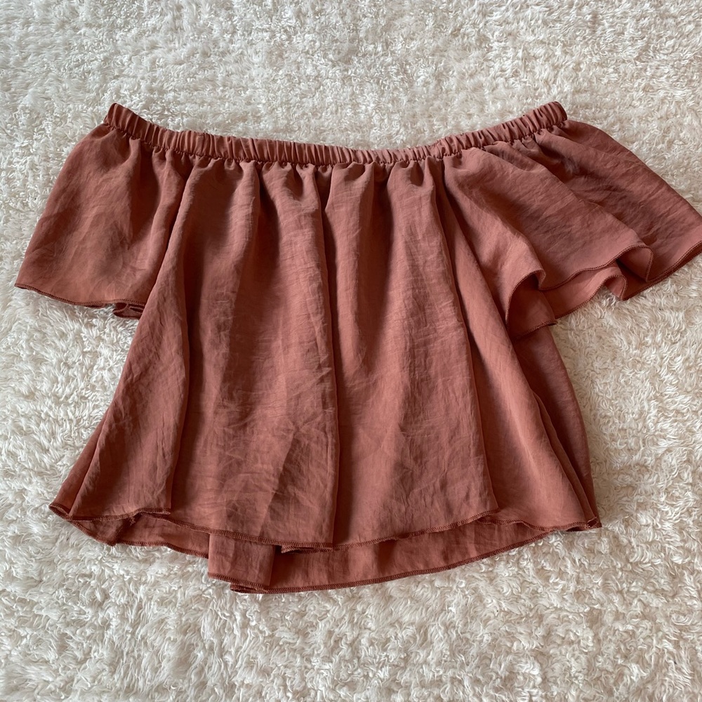 SATIN off the shoulder top! Coral off pink color